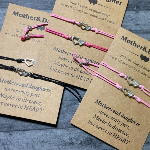 Mother and daughter gift, gift for mom from daughter, gift for daughter from mom, heart jewelry, family mom and daughter bracelet set