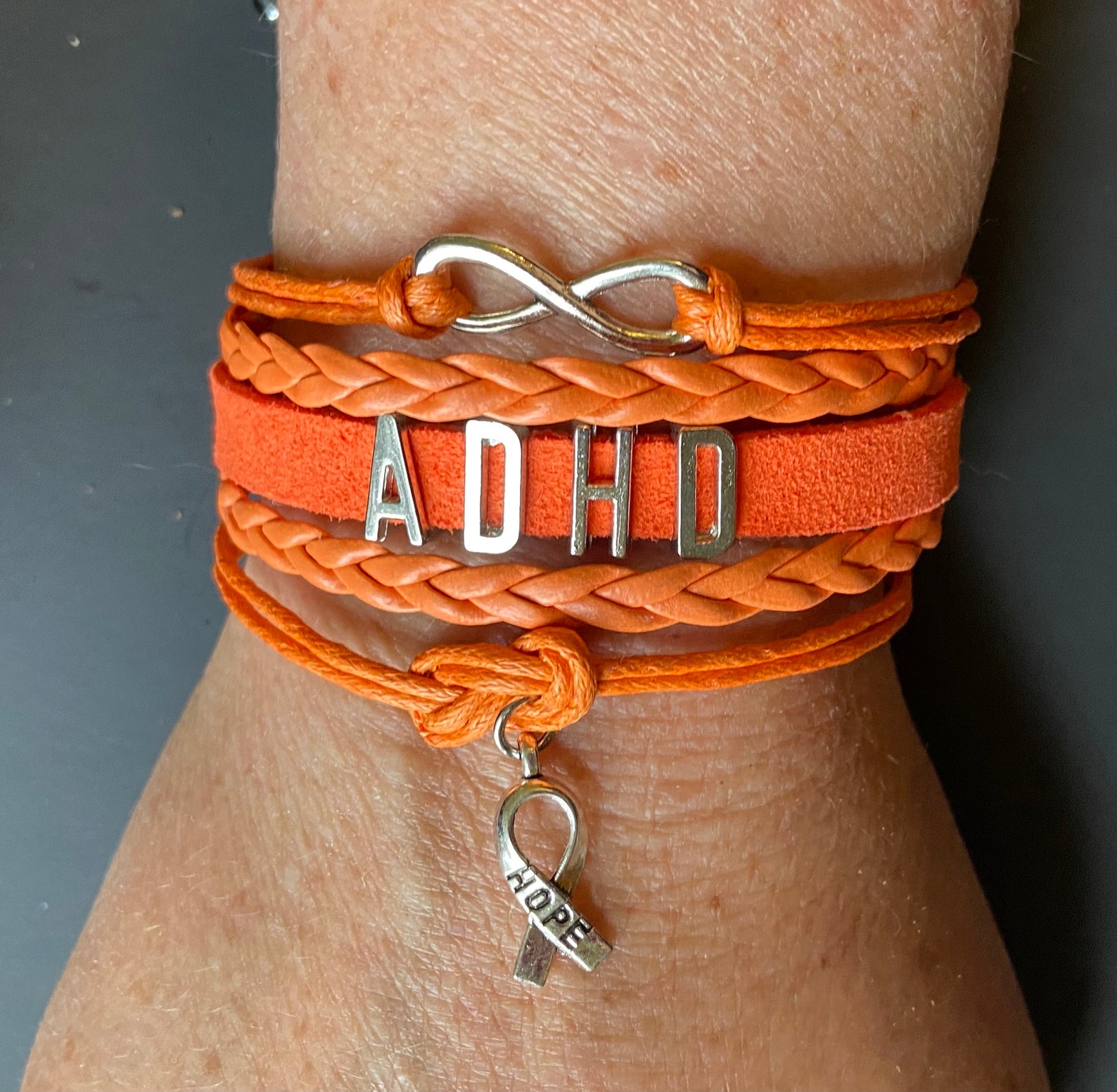 ADHD Bracelet Orange Ribbon Charm Orange Ribbon ADHD - Etsy