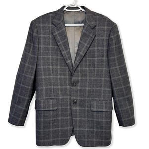 Vintage 80s 100% Wool Grey Plaid Blazer Maxwell’s Clothiers Hand-Tailored Jacket | 38 R