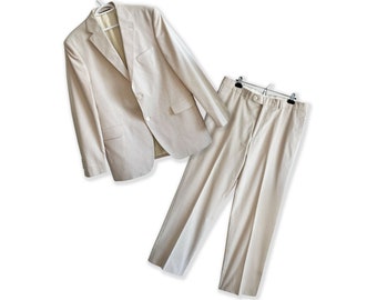 Vintage 90s Saks Fifth Avenue for Stollerys White and Beige Pinstripe Suit | 42R 36R