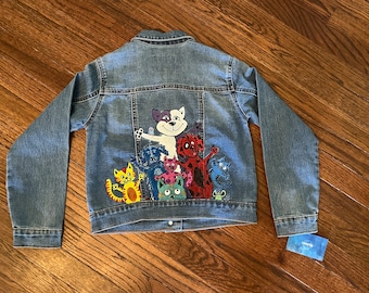 Animal Jean Jacket/Hand Painted Kids Jacket/Old Navy Size L (10-12)