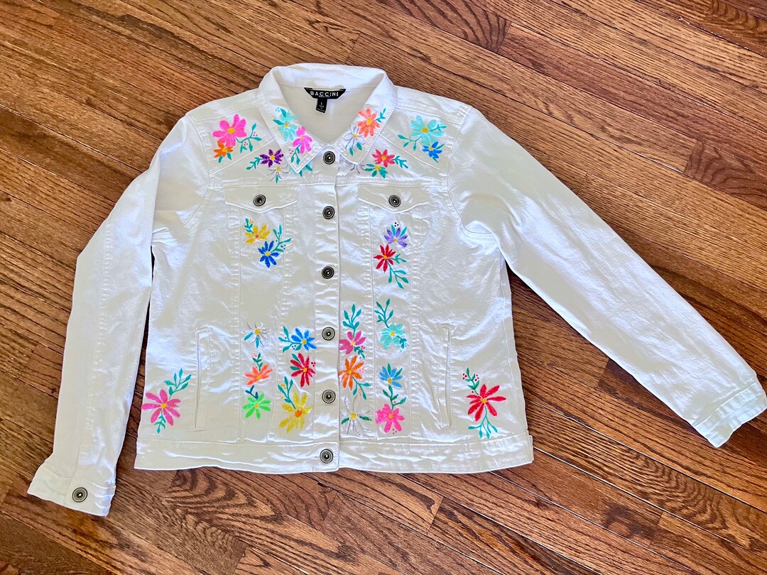 Flower Jean Jacket/hand Painted Blossom Jacket/embroidered Flower ...