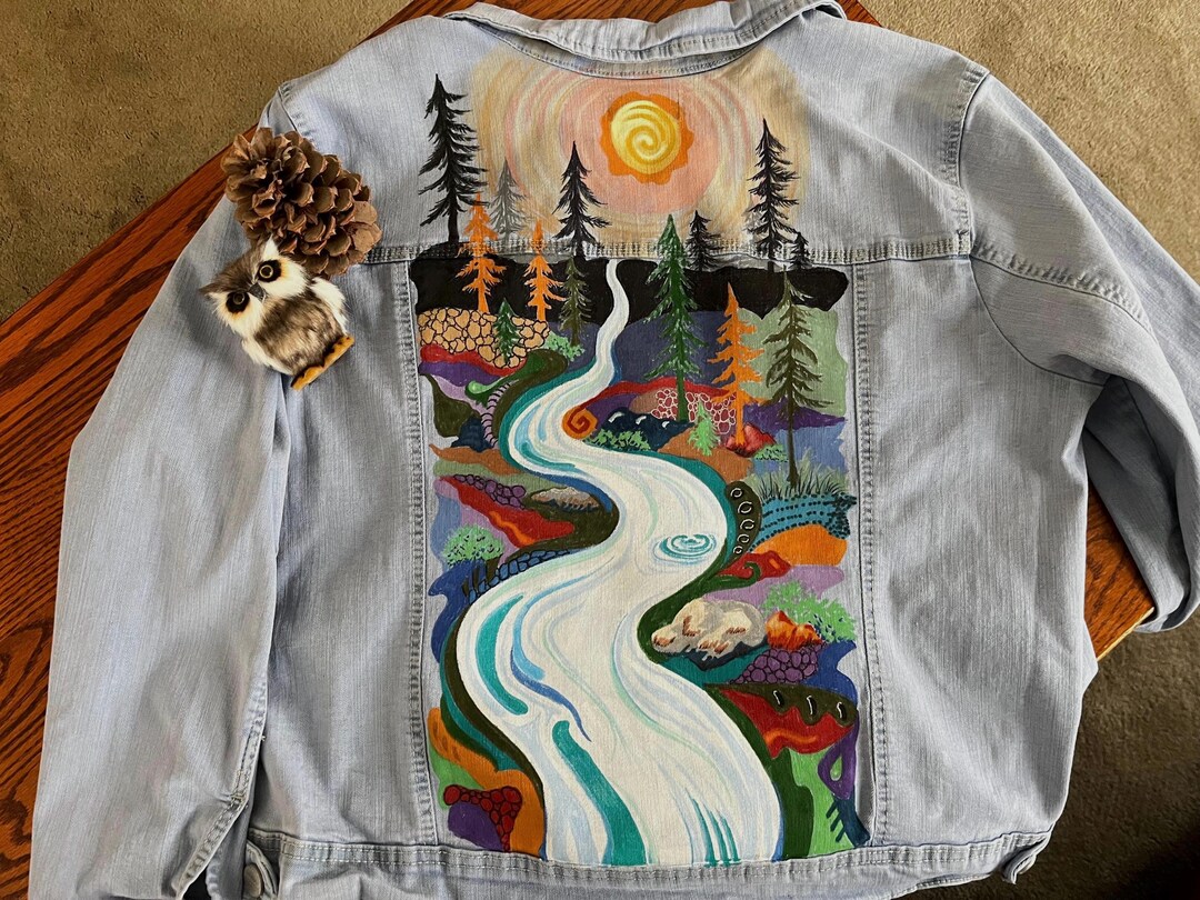Colorful Nature Jean Jacket/hand Painted Jacket/ Womens Size 2X - Etsy