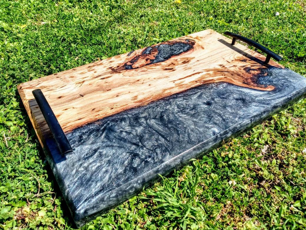 Wood and epoxy charcuterie board with handles / serving tray/ Etsy