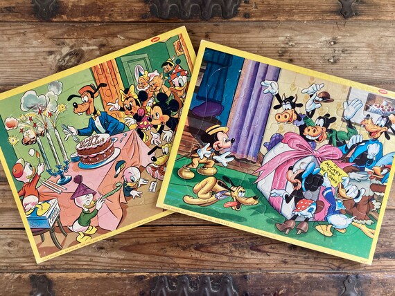 1960s Mickey Mouse Birthday Party Lot of (2) Inlaid Tray Puzzles