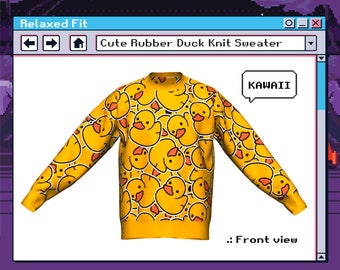 Kawaii Pullover. Strickpullover, Rubber Duck Cartoon Jumper. Retro Strickpullover, Harajuku Sweater
