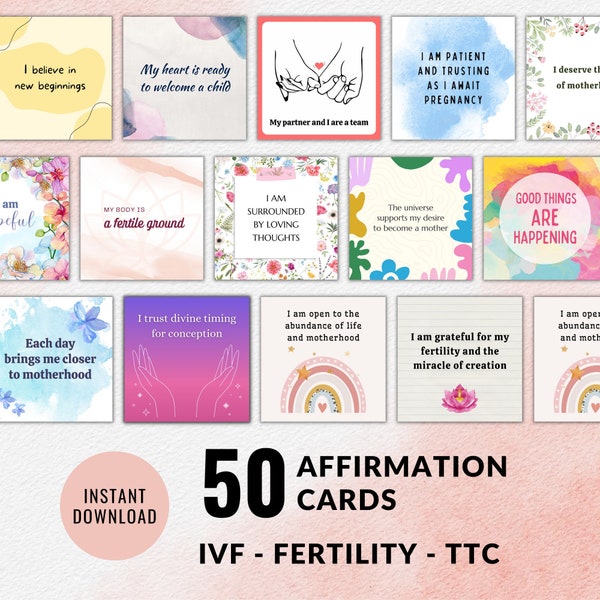 Fertility Blessings Printable TTC Affirmations for IVF Gift - Infertility Affirmation Cards - Anxiety Relief to Get Pregnant | Box Included