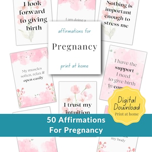 50 tarjetas de afirmación de hipnoparto para imprimir sobre el embarazo y el parto / Afirmaciones de parto rosas / Regalo positivo para el embarazo / Tarjeta de afirmación digital