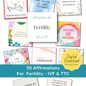 Tarjetas de afirmación de fertilidad: apoyo imprimible para la concepción, la FIV y la recuperación de la infertilidad. Incluye plantilla.