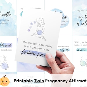 TWIN 50 cartes d'affirmation imprimables pour la grossesse et la naissance | Cadeau baby shower | Cadeau de grossesse positif | Travail et accouchement des jumeaux