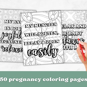 50 páginas para colorear con afirmaciones de hipnoparto para el embarazo y el parto / Afirmaciones para colorear / Regalo positivo para el embarazo / Descarga digital