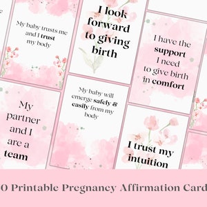50 Printable Hypnobirthing Affirmation Cards for Pregnancy & Birth | Pink Birth Affirmations | Positive Pregnancy Gift | Digital Affirm Card
