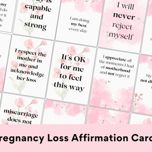 Cartes d'affirmation de fausse couche pour une perte de grossesse | Affirmations imprimables sur carte numérique | Faire face au deuil d'une fausse couche