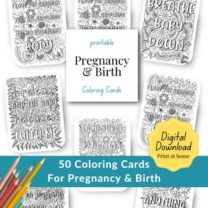 50 Affirmationskarten zur Geburt - Hypnobirthing Affirmationen mit floralen Farbdesigns | Digitaler Download für Schwangerschaft & Wehen