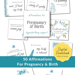 50 cartes imprimables d'affirmation de l'accouchement par hypnose pour la grossesse et l'accouchement | Cadeau baby shower | Cadeau de grossesse positif | Carte de confirmation numérique