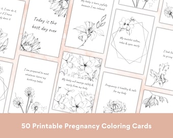 50 Birth Affirmation Cards Printable - Hypnobirthing Pregnancy Affirmations Cards | Coloring Affirmations | Digital Affirm Card