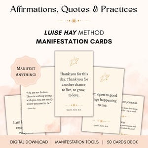 Tarjetas de Afirmaciones de Manifestación de Louise Hay: 50 tarjetas imprimibles para sanación, manifestación y cambios de mentalidad / Descarga digital