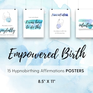 15 POSTERS pour l'affirmation de l'accouchement par hypnose | Main-d'oeuvre et livraison | Grossesse positive | Carte d'affirmation numérique | Affirmations de naissance habilitées