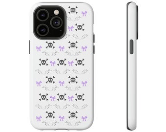 Skull and Crossbones Phone Case with Coquette Purple bow