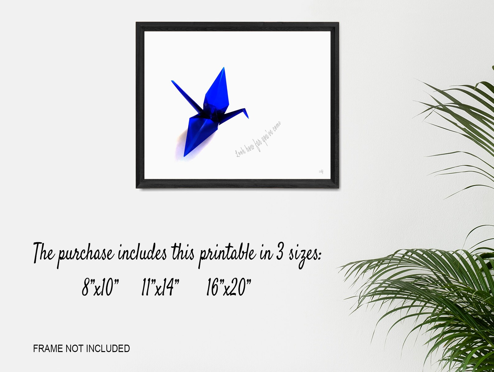 Blue Origami Crane. Inspirational Quote. Cherish your work. Etsy