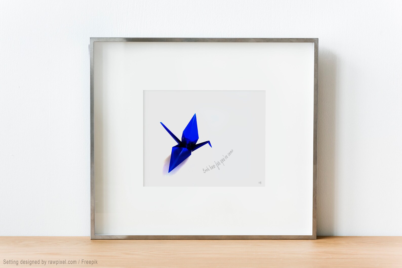 Blue Origami Crane. Inspirational Quote. Cherish your work. Etsy