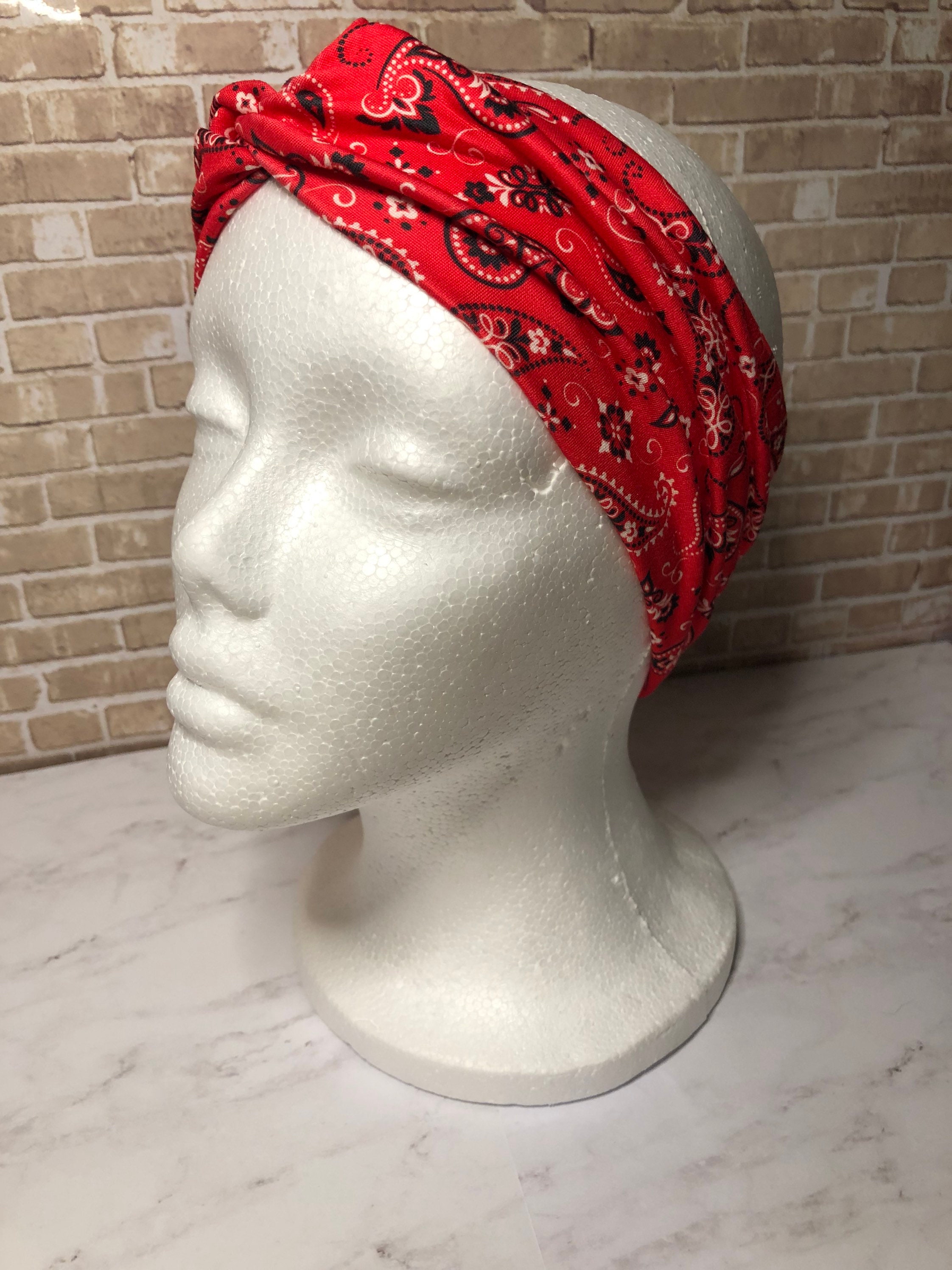 Red Bandana Turban Headband Etsy