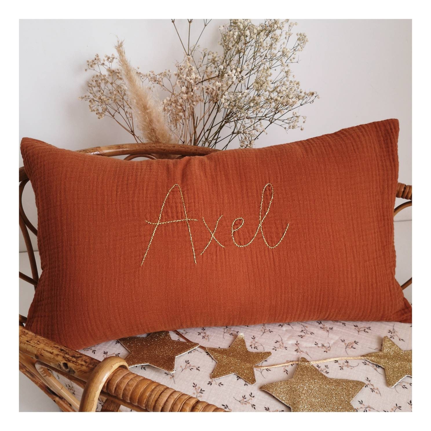 Coussin Brodé en Double Gaze de Coton Personnalisé