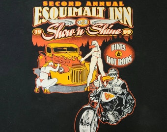 Vintage 90s Bikers Graphic T-Shirt, Esquimalt Inn, Biker Babes, Harley Davidson, Show n' Shine, Car Show, Size XL