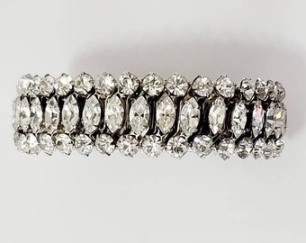 Vintage 1950s Expansion Bracelet, Clear Rhinestone, Stretch Bracelet