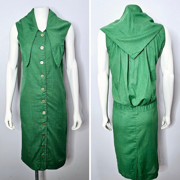 Vintage 1950s Shawl Collar Dress,  Green, Cotton, Button Down, Two Piece, Jonathan Logan