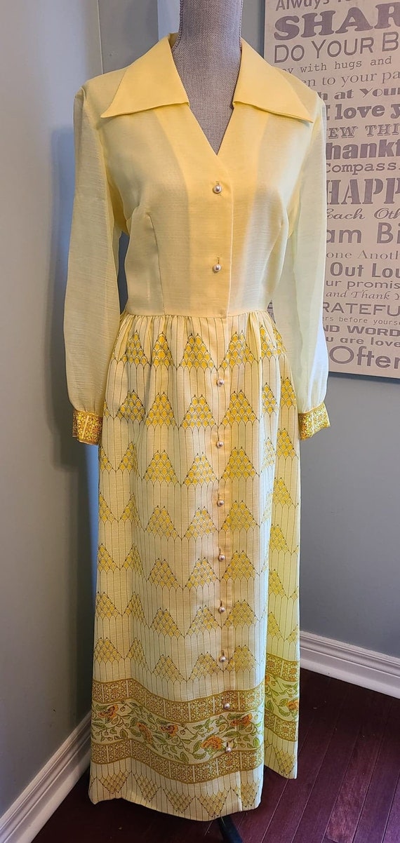 Vintage 70s Alfred Shaheen Dress • Yellow Maxi Dre