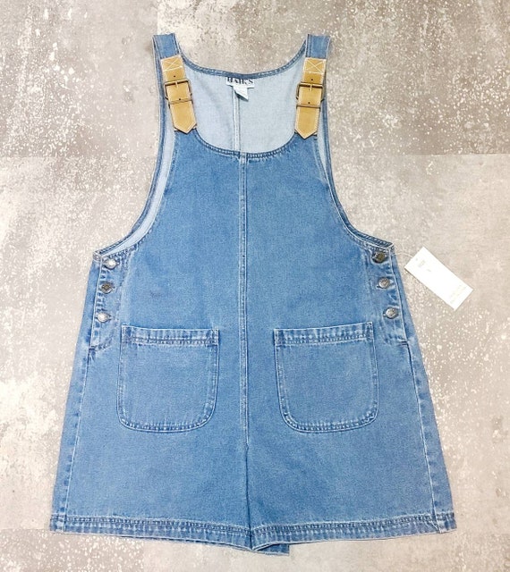 Vintage 90s Denim Romper Overall Shorts 