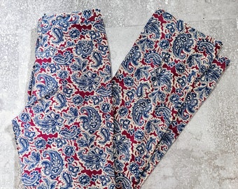 Vintage Corduroy Pants, Paisley Pants, 1990s Pants, Jeans, 90s does the 70s Pants, Burgundy and Blue, Groovy