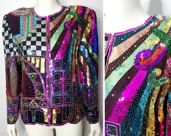 80’s Turquoise Blue Sequin Evening Jacket by Rina Z