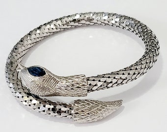 Vintage Snake Bracelet, 60s Egyptian Revival Bracelet, 1960s Whiting & Davis, Oromesh Bracelet, Upper Arm Bracelet, Metal Mesh, Blue Crystal