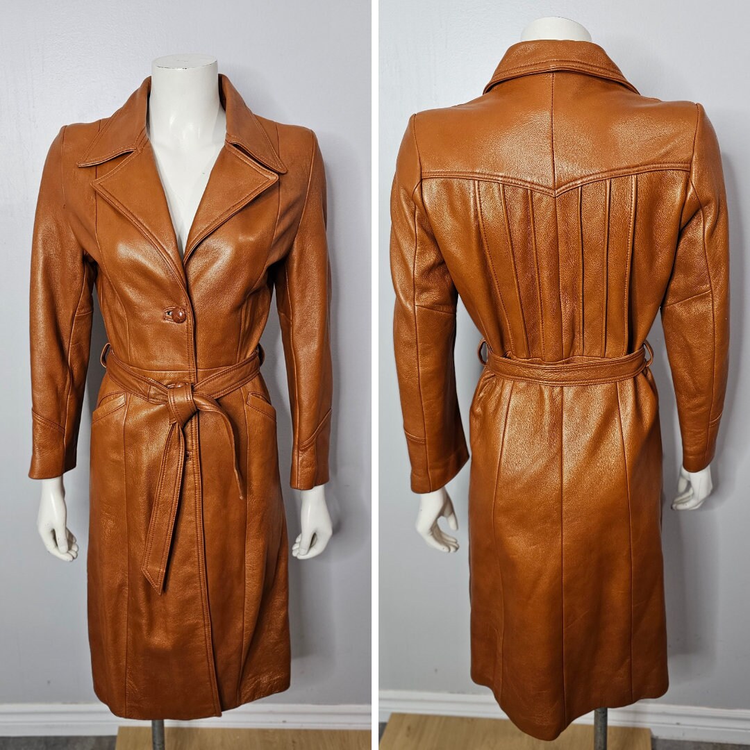 Vintage 1970s Leather Trench Coat Caramel Leather Coat Etsy