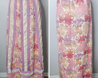 1960s Vintage Tapestry Skirt, Floral Maxi Skirt, Carpet, Lace Detailing, Grosgrain, Saks Fifth Avenue