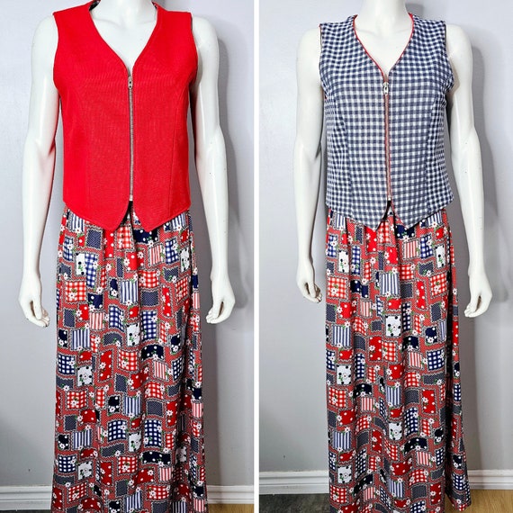 Vintage 1970s Patchwork Set, Vest and Maxi Skirt,… - image 1