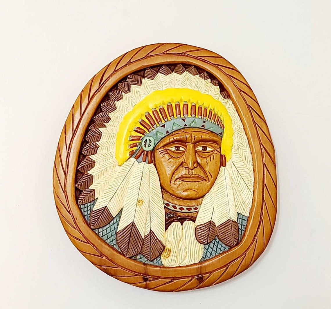 Vintage Native Indian Wall Art Wood Carving Handcarved Etsy UK