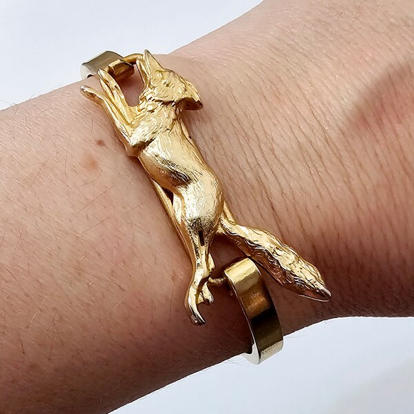 Vintage 1950s Fox Bracelet, Bangle, Cuff, Gold Toned