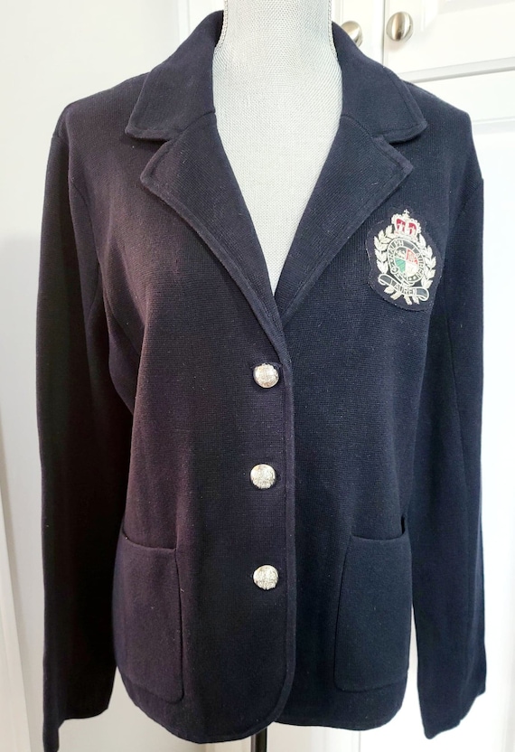 Vintage 90s Ralph Lauren Blazer | Navy Blue | Knit