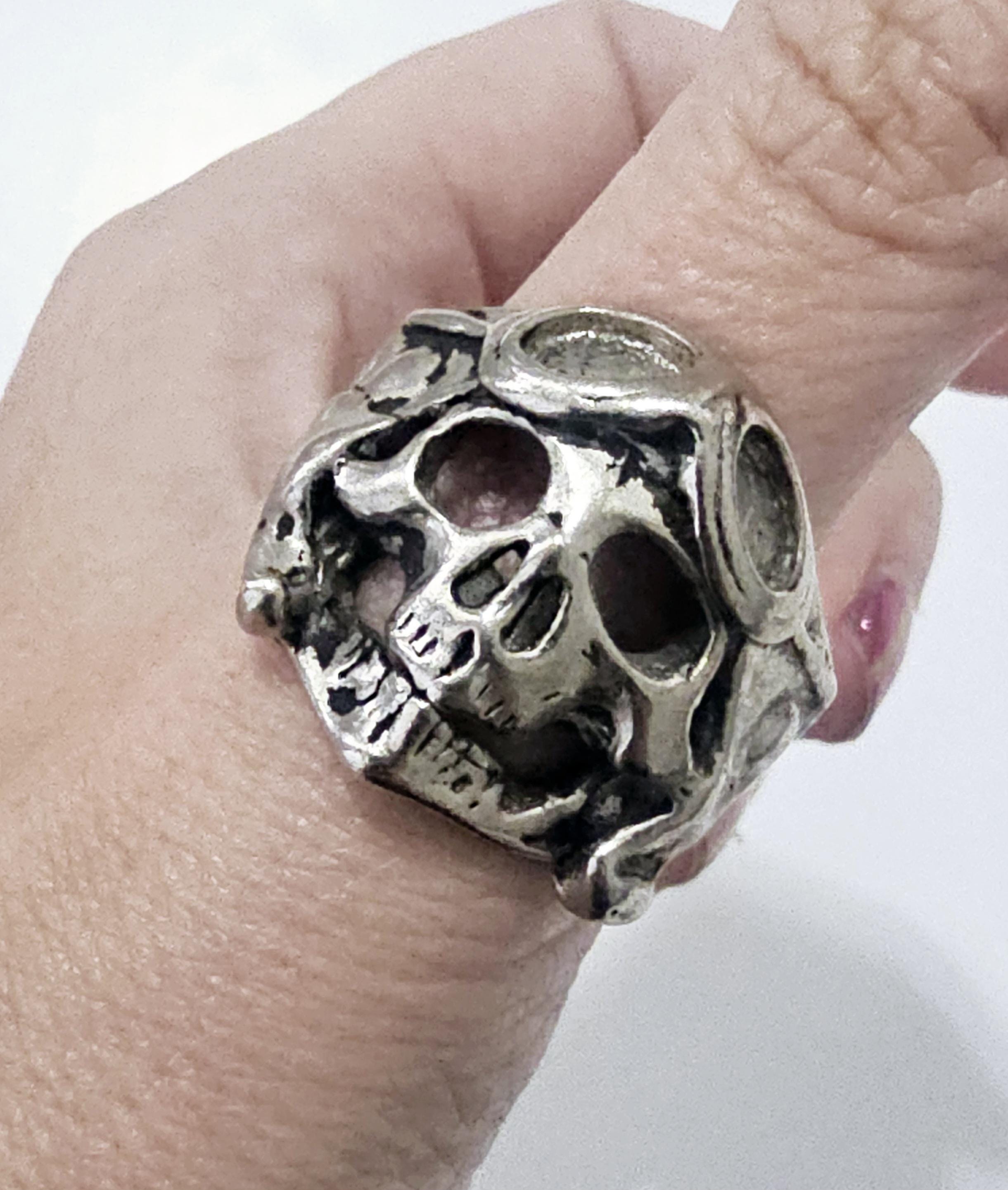 ビンテージ　スカル　髑髏　骸骨　リング　アンティーク　ネイバーフッド　レトロ Vintage 1980s Skull Ring, Biker Skull, Skeleton, Silver, Mens