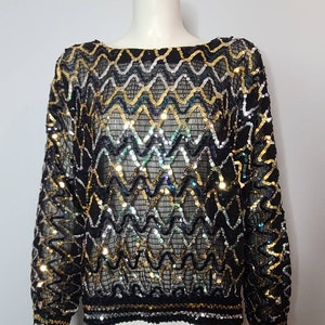 Vintage 1980s Disco Blouse, Sequined Top, Sheer