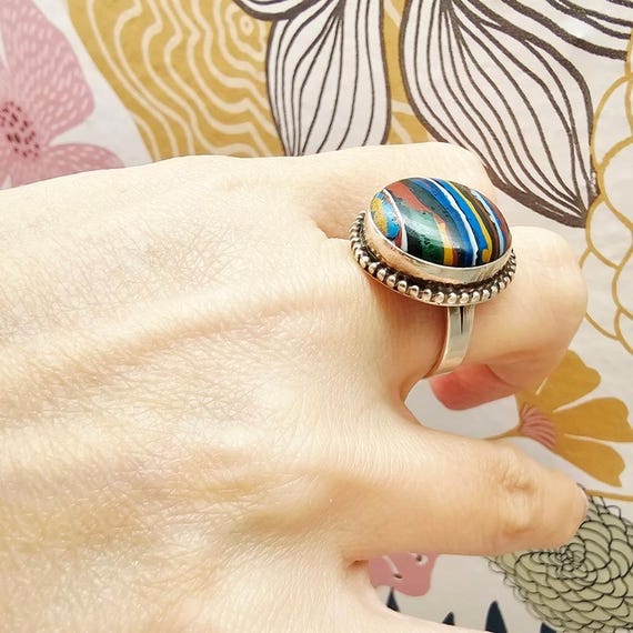 Rainbow Calsilica Sterling Silver Ring 925 View 3