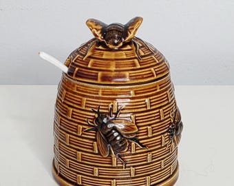Vintage Honey Bee Pot with Lid & Spoon