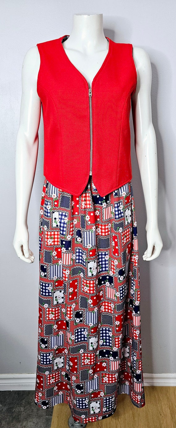 Vintage 1970s Patchwork Set, Vest and Maxi Skirt,… - image 2