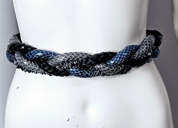 Vintage 1980s Leather Rope Belt, Braided Belt, Snakeskin  display picture 3