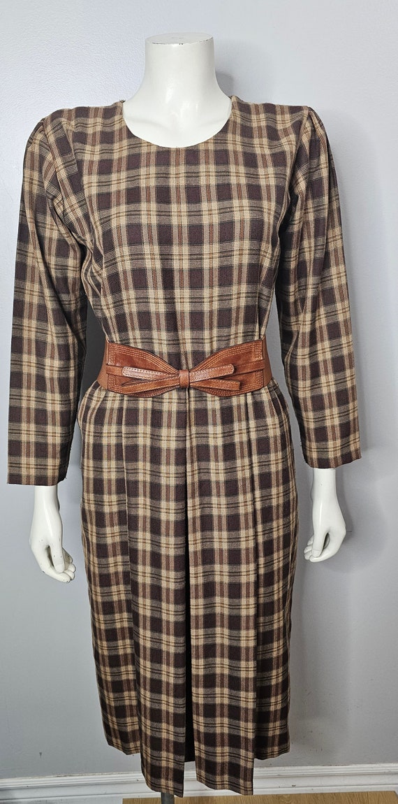 Vintage 1960s Plaid Dress, Brown Plaid, Fall/Autu… - image 1