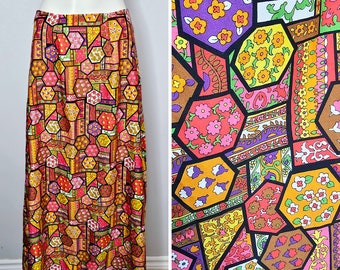 Vintage 1970s Patchwork Print Skirt, Maxi Skirt, Psychedelic, Mixed Floral