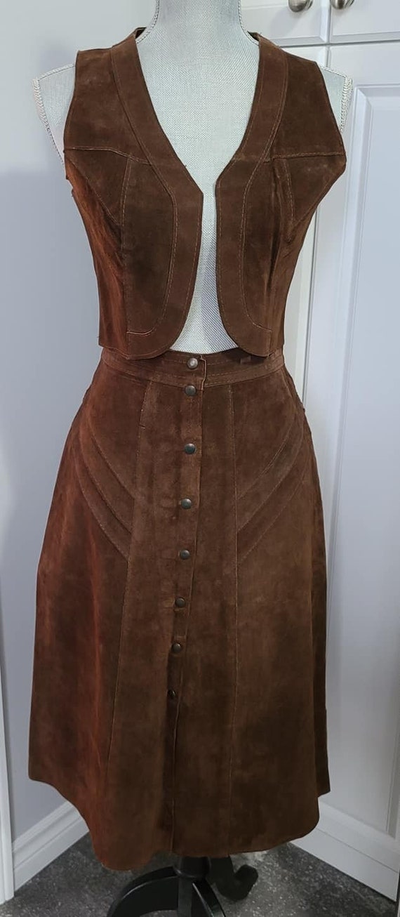 Vintage 70s Suede Vest & Skirt Set